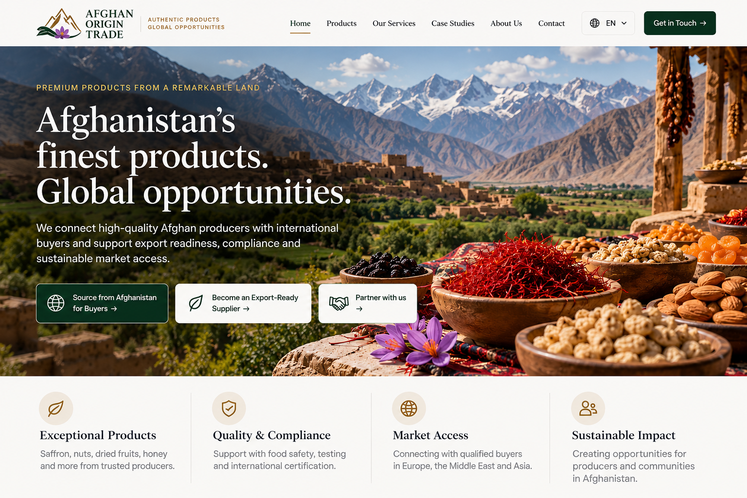 Afghan Origin Trade homepage concept